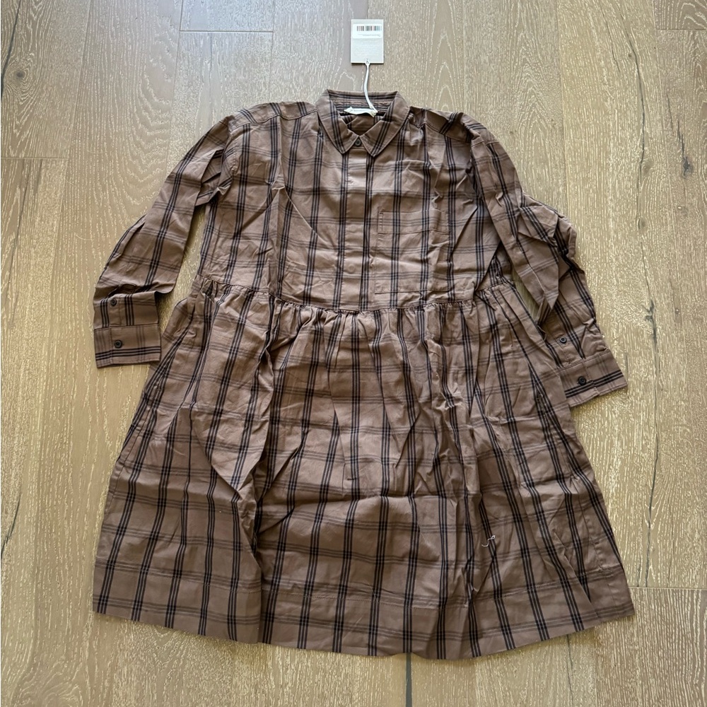 Everlane the Field Brown Plaid Long Sleeve Dress